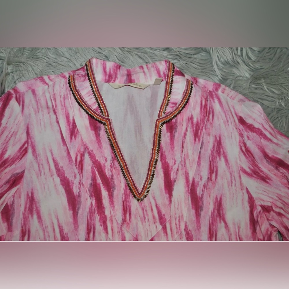 SOFT SURROUNDINGS Altea Pink Tie Dye 3/4 Sleeve Embroidered Beaded Tunic XS - Picture 6 of 8